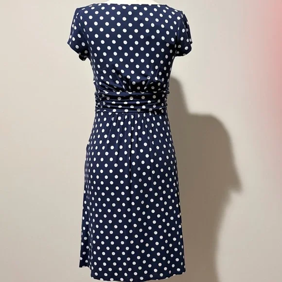 Boden Amelie Jersey Blue and White Polka Dot Dress - Picture 6 of 9